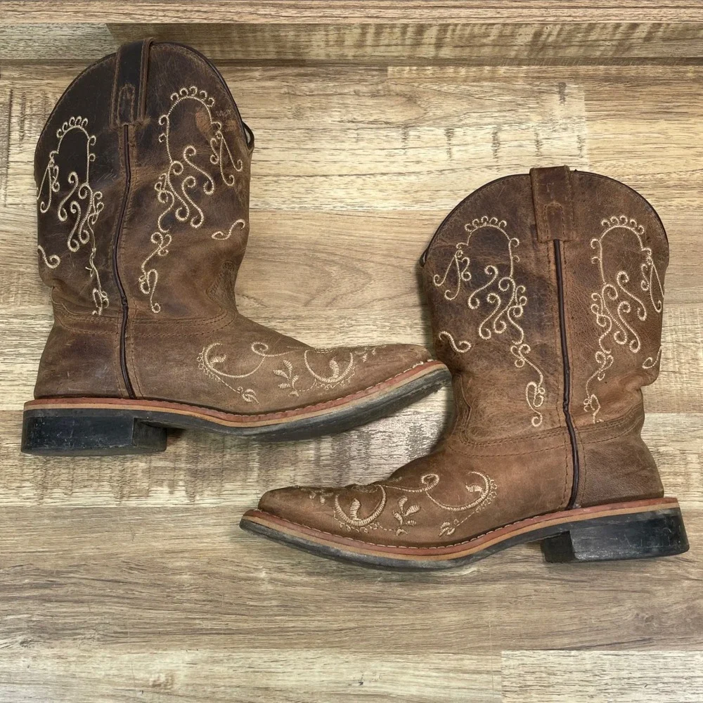 Smoky Mountain Kids Brown Leather Floral Embroidered Western Boots 3845C Size 3R